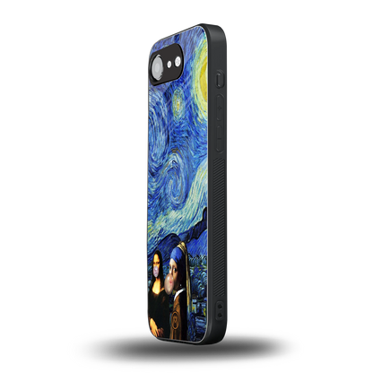 mona lisa starry night back phone cover | glass case for iphone 16e
