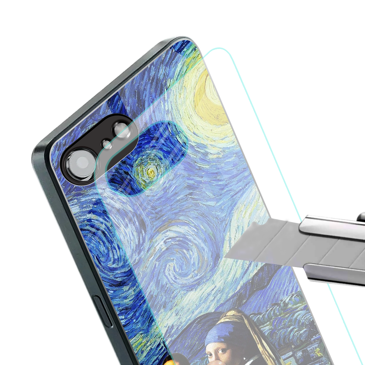 mona lisa starry night back phone cover | glass case for iphone 16e