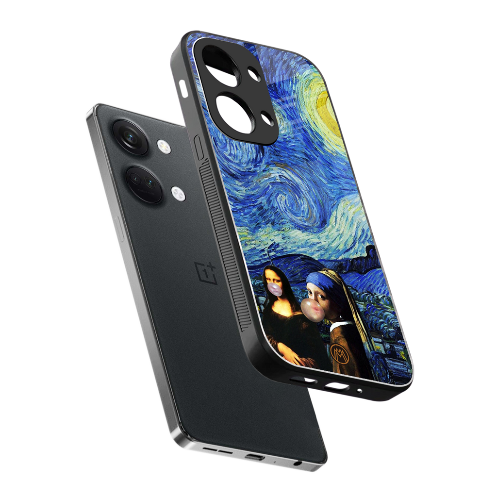 mona lisa starry night back phone cover | glass case for oneplus nord 3