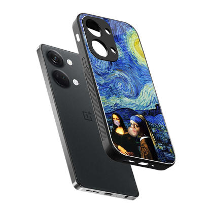 mona lisa starry night back phone cover | glass case for oneplus nord 3
