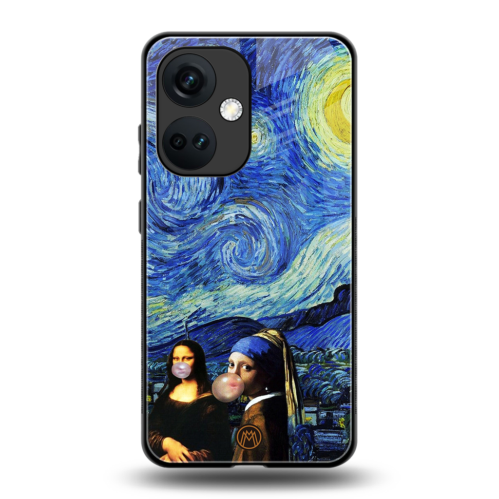 mona lisa starry night back phone cover | glass case for oneplus nord ce 3