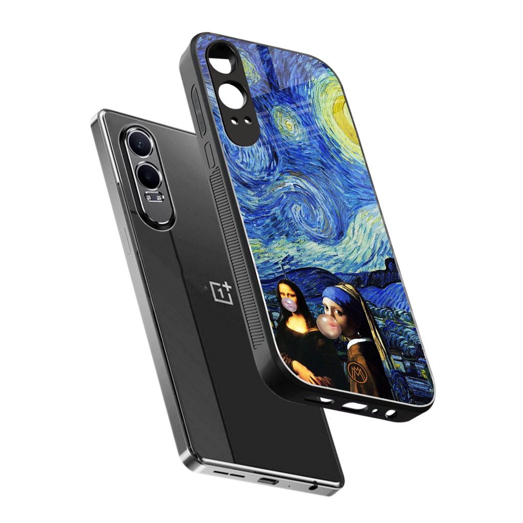 mona lisa starry night back phone cover | glass case for oneplus nord ce 4 lite
