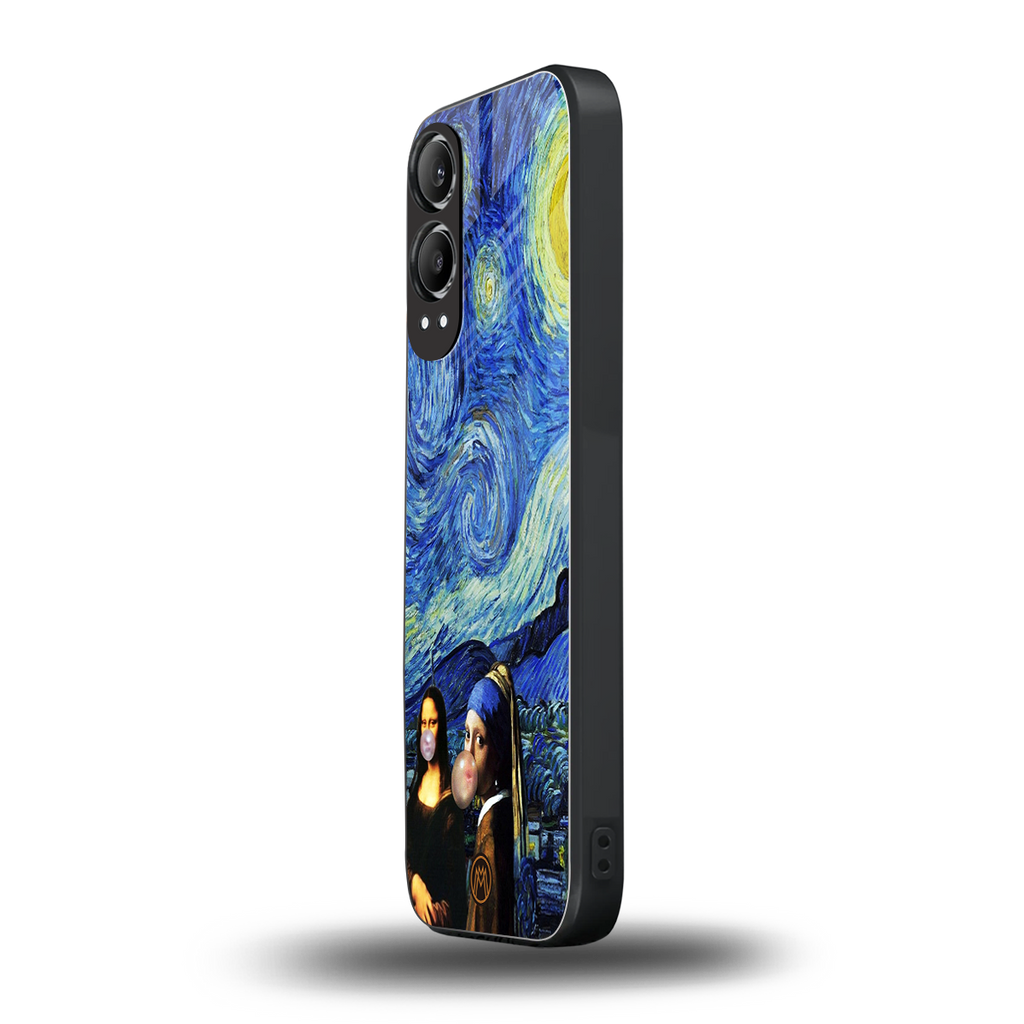 mona lisa starry night back phone cover | glass case for oneplus nord ce 4 lite