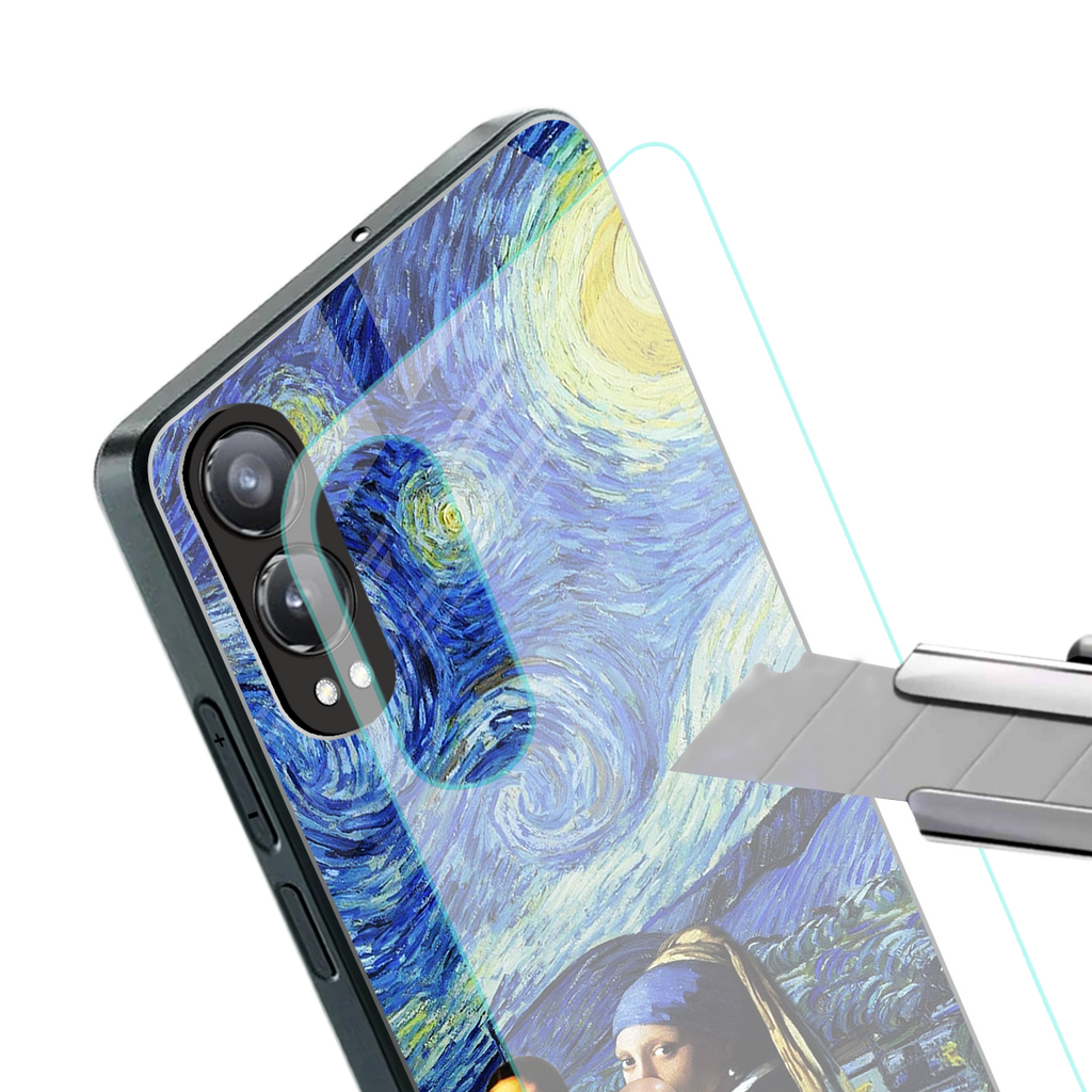 mona lisa starry night back phone cover | glass case for oneplus nord ce 4 lite