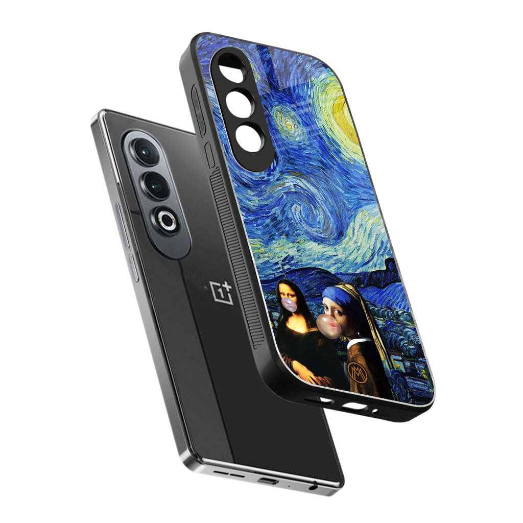 mona lisa starry night back phone cover | glass case for oneplus nord ce 4