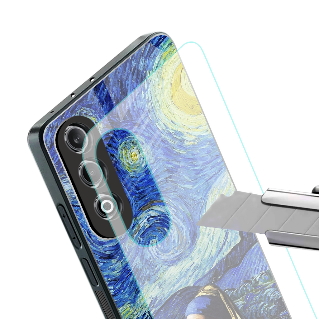 mona lisa starry night back phone cover | glass case for oneplus nord ce 4