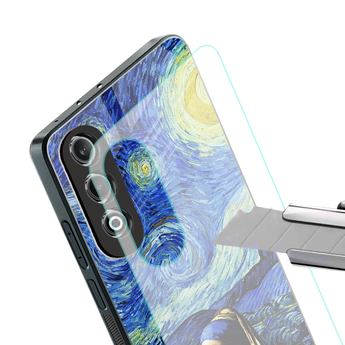 mona lisa starry night back phone cover | glass case for oneplus nord ce 4