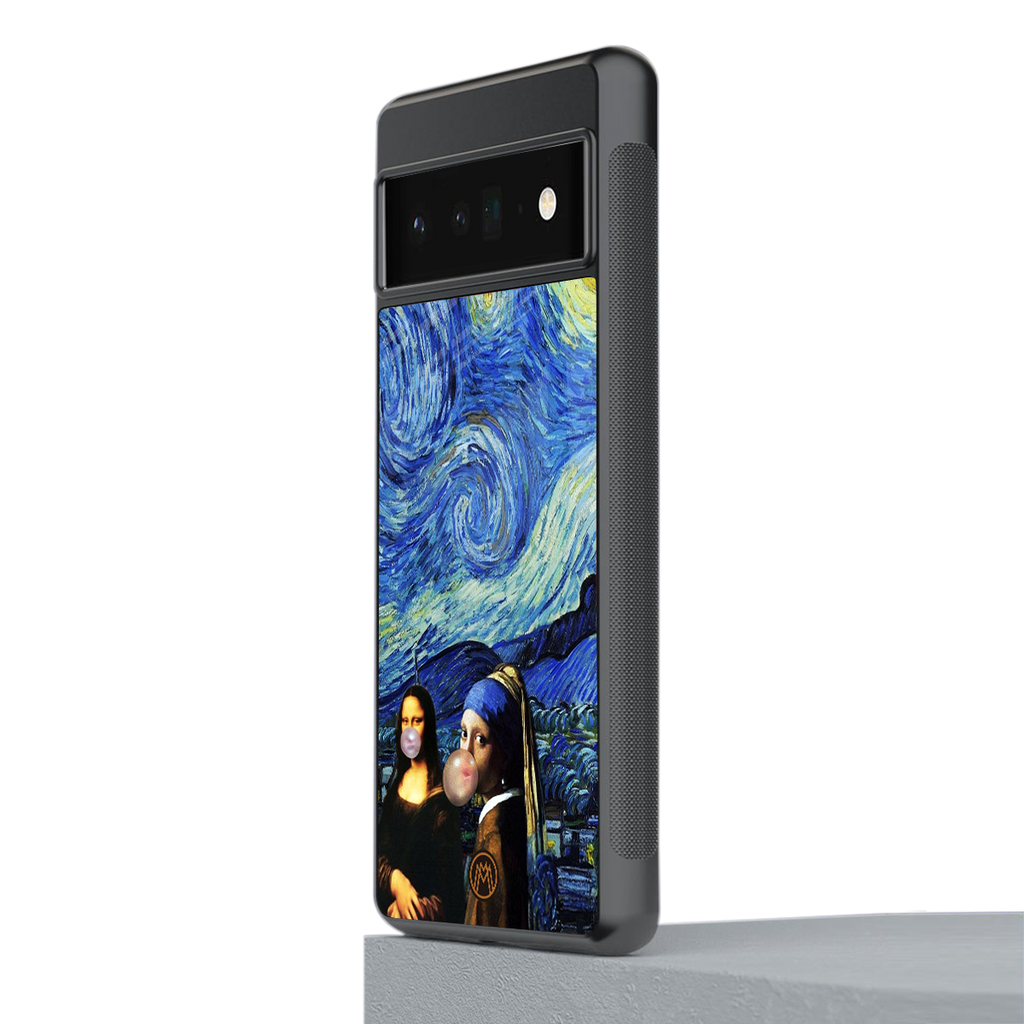 mona lisa starry night back phone cover | glass case for google pixel 6 pro