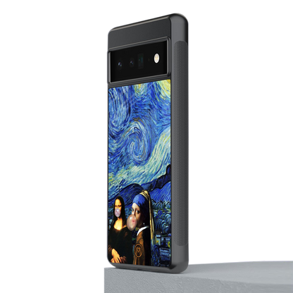 mona lisa starry night back phone cover | glass case for google pixel 6 pro