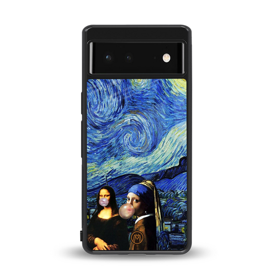 mona lisa starry night back phone cover | glass case for google pixel 6