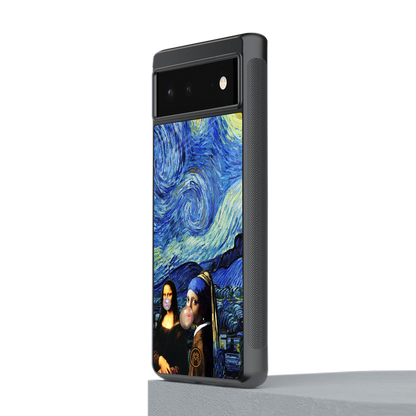 mona lisa starry night back phone cover | glass case for Google Pixel 6A