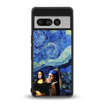 mona lisa starry night back phone cover | glass case for google pixel 7 pro