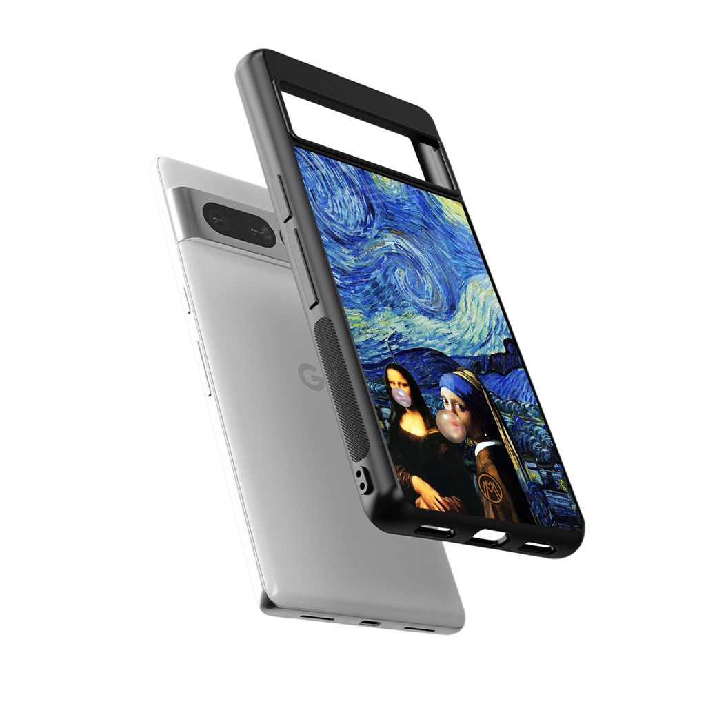 mona lisa starry night back phone cover | glass case for google pixel 7 pro