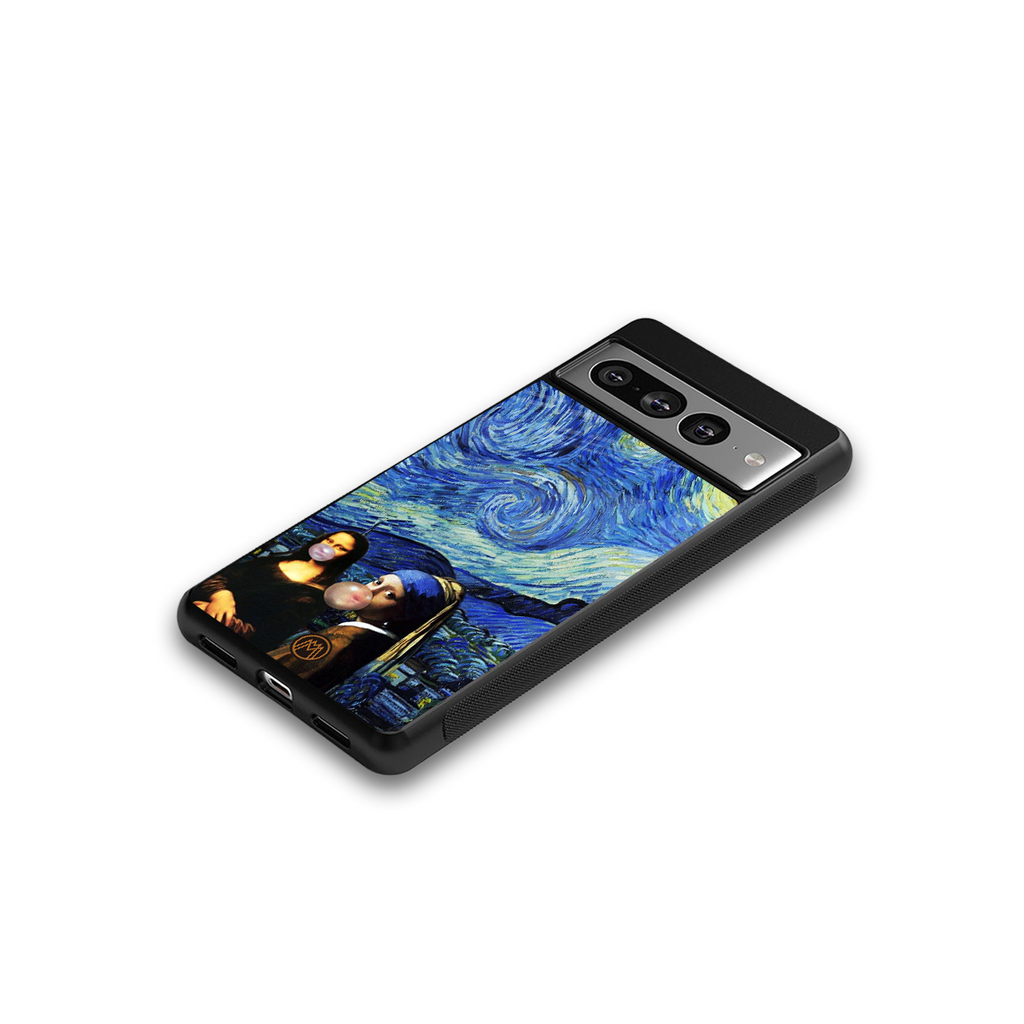 mona lisa starry night back phone cover | glass case for google pixel 7 pro