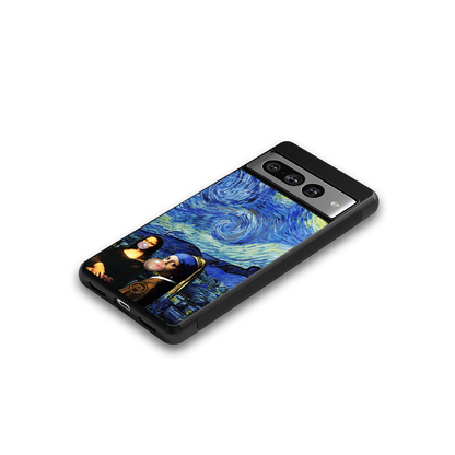mona lisa starry night back phone cover | glass case for google pixel 7 pro