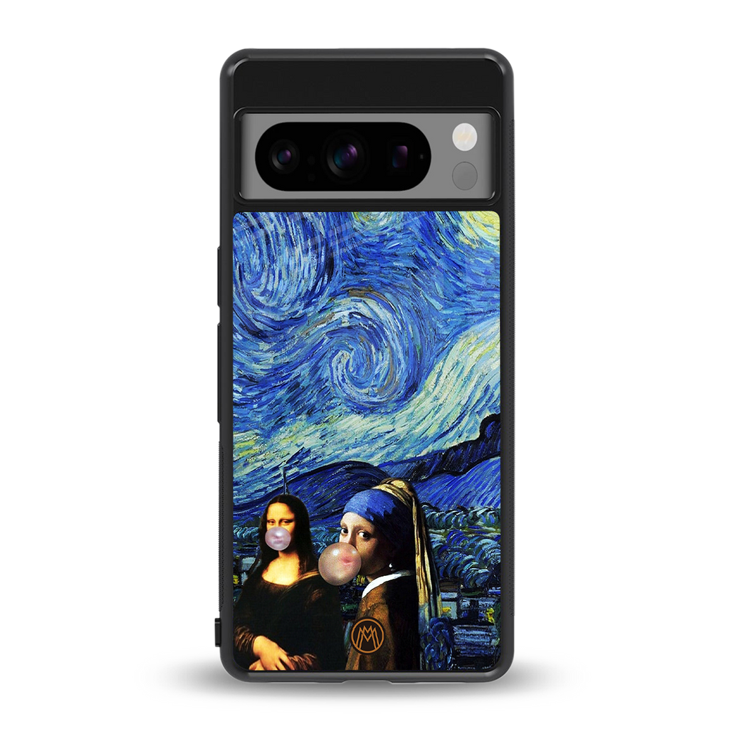 mona lisa starry night back phone cover | glass case for google pixel 8 pro