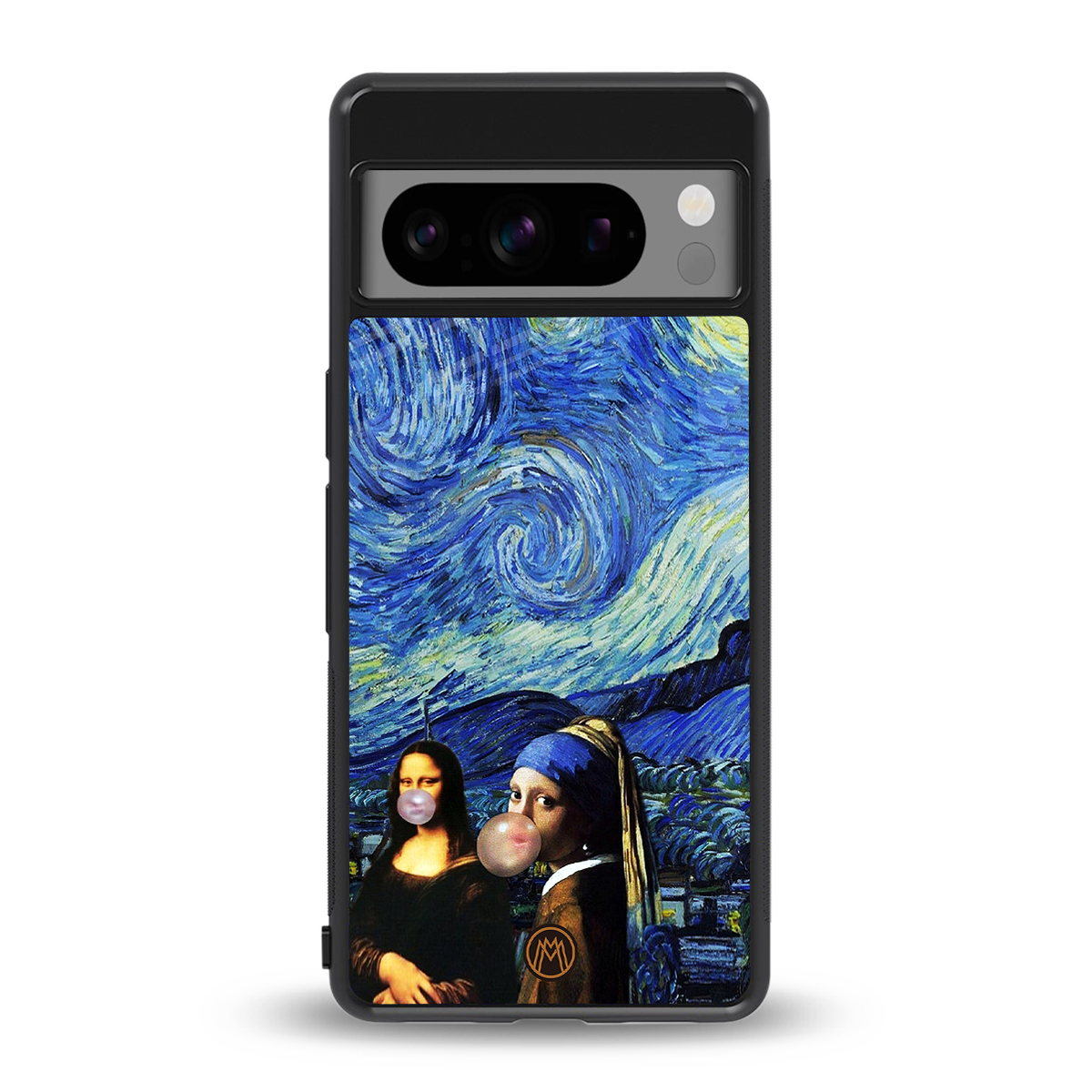 mona lisa starry night back phone cover | glass case for google pixel 8 pro
