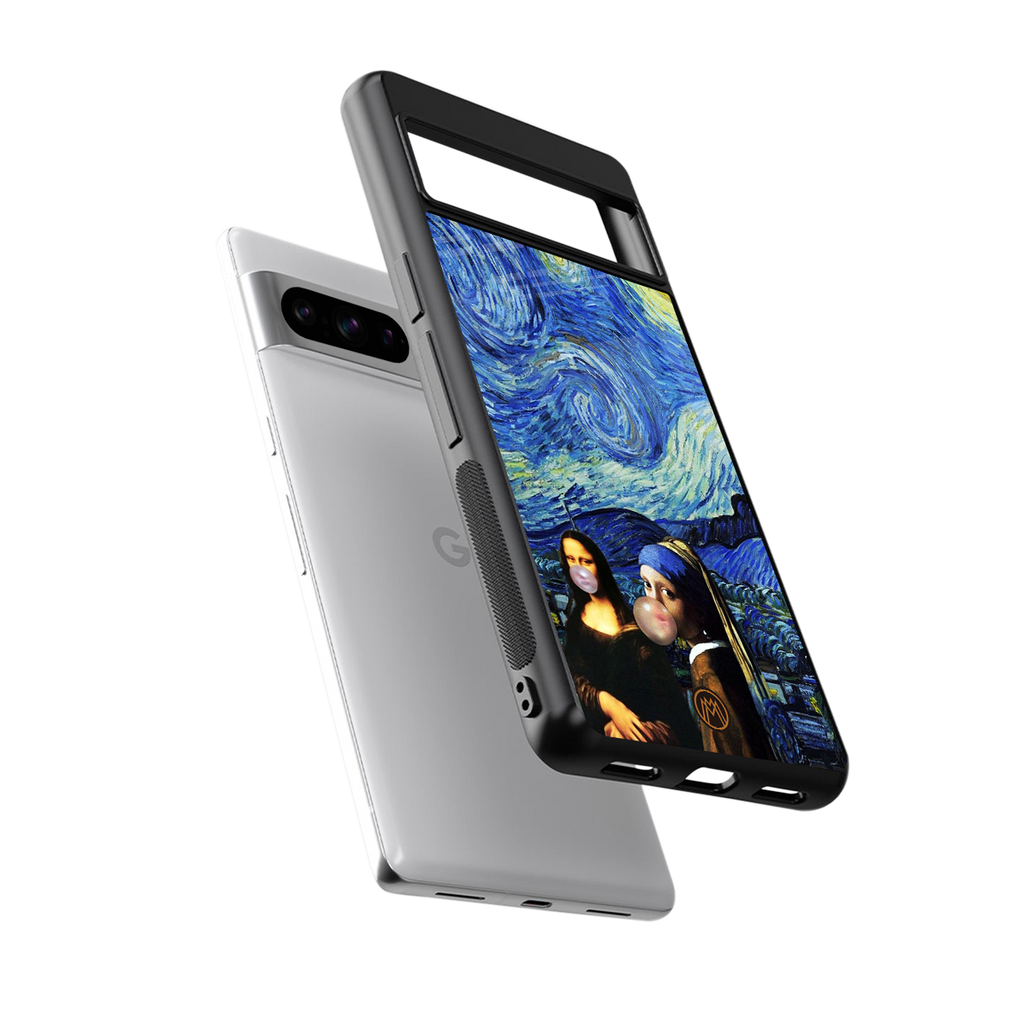 mona lisa starry night back phone cover | glass case for google pixel 8 pro