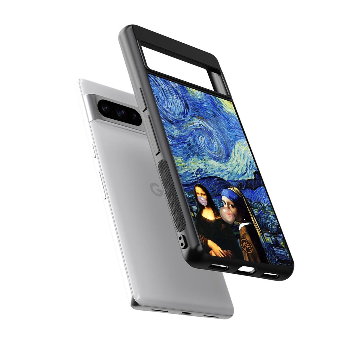 mona lisa starry night back phone cover | glass case for google pixel 8 pro