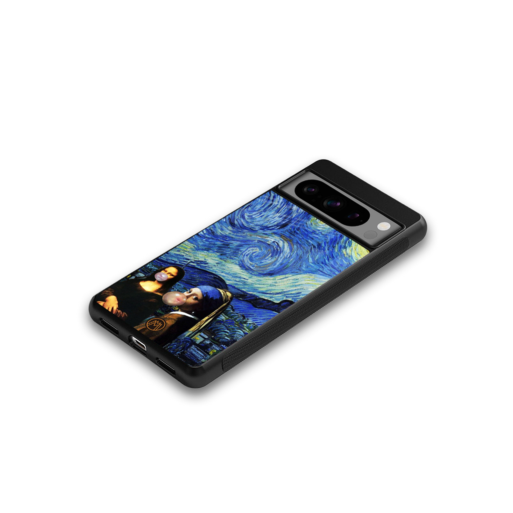 mona lisa starry night back phone cover | glass case for google pixel 8 pro