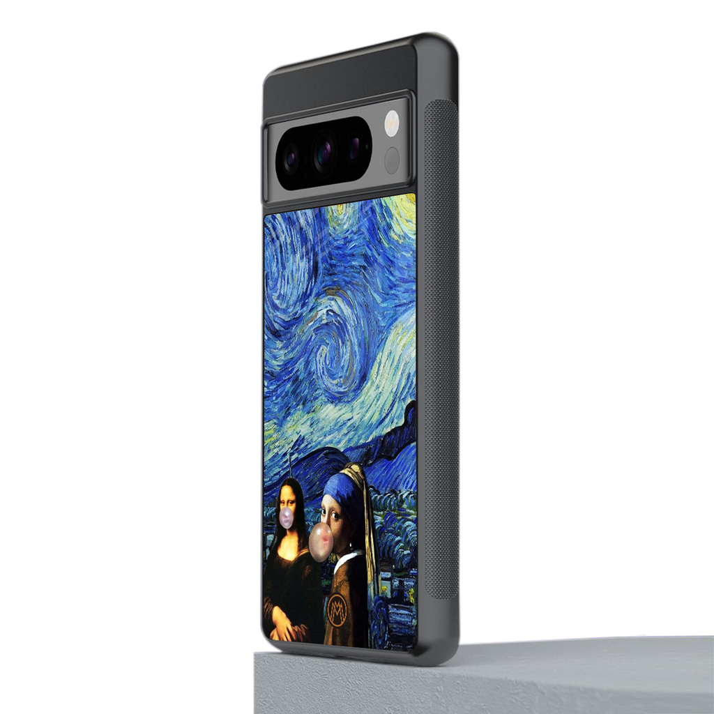 mona lisa starry night back phone cover | glass case for google pixel 8 pro