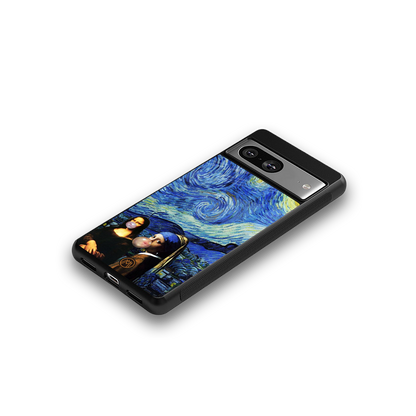 mona lisa starry night back phone cover | glass case for Google Pixel 8