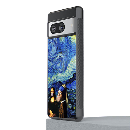 mona lisa starry night back phone cover | glass case for Google Pixel 8