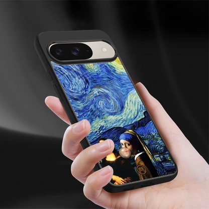 mona lisa starry night back phone cover | glass case for google pixel 9