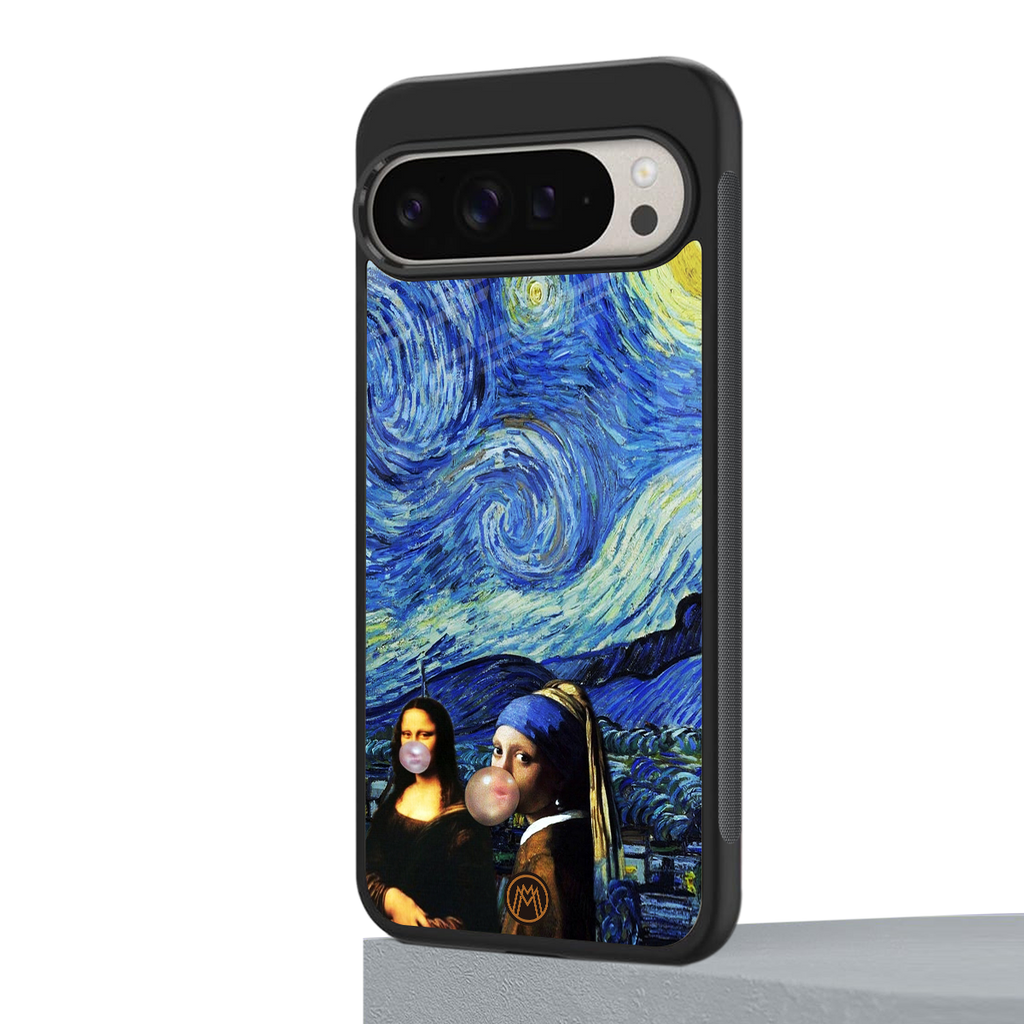 mona lisa starry night back phone cover | glass case for google pixel 9 pro xl