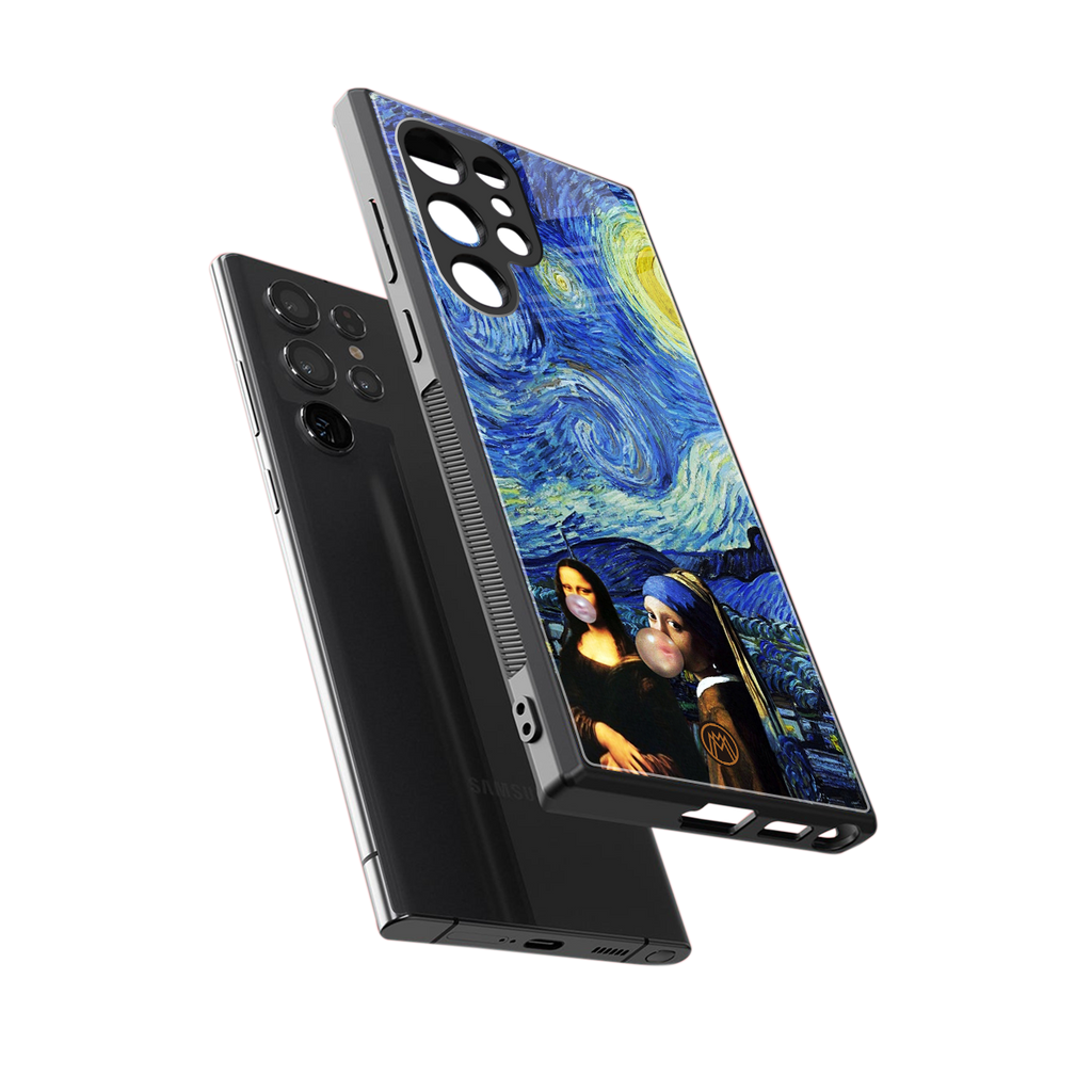 mona lisa starry night back phone cover | glass case for samsung galaxy s23 ultra