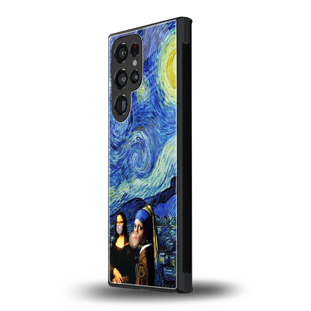 mona lisa starry night back phone cover | glass case for samsung galaxy s23 ultra