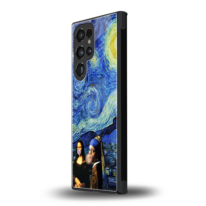 mona lisa starry night back phone cover | glass case for samsung galaxy s23 ultra