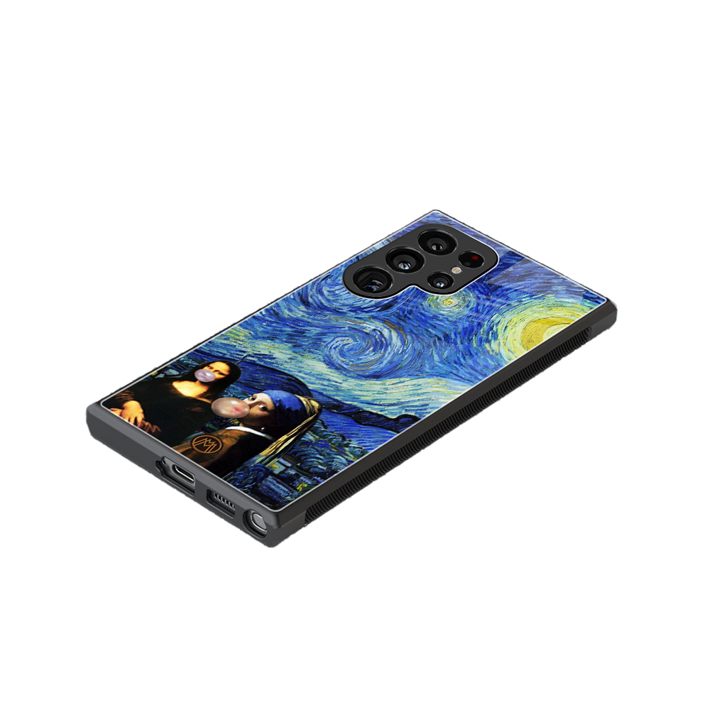mona lisa starry night back phone cover | glass case for samsung galaxy s23 ultra