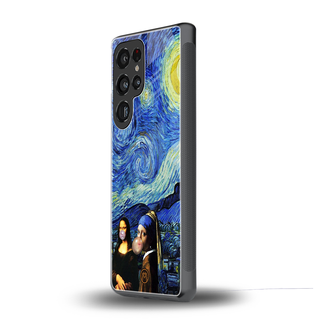 mona lisa starry night back phone cover | glass case for samsung galaxy s25 ultra