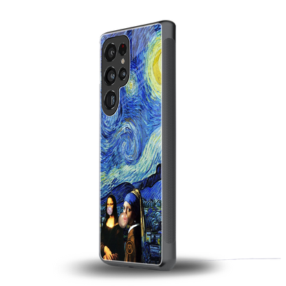 mona lisa starry night back phone cover | glass case for samsung galaxy s25 ultra