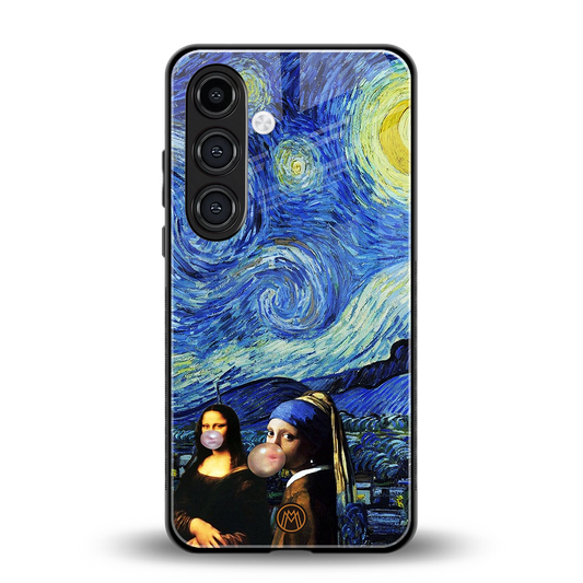 mona lisa starry night back phone cover | glass case for samsung galaxy s24 plus