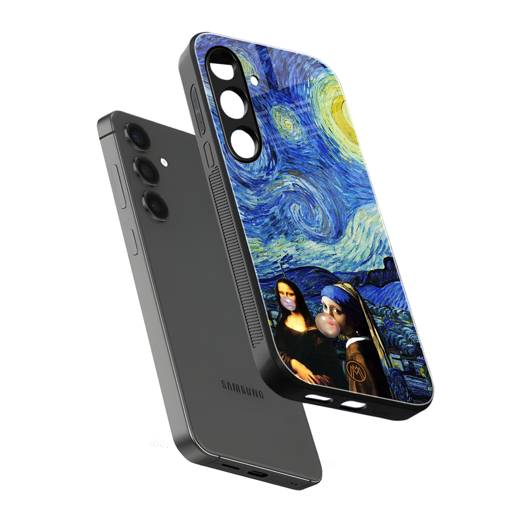 mona lisa starry night back phone cover | glass case for samsung galaxy s24 plus