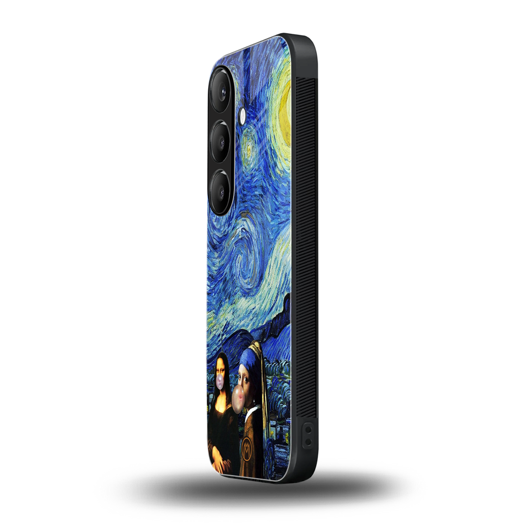 mona lisa starry night back phone cover | glass case for samsung galaxy s24 fe
