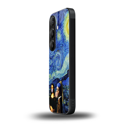 mona lisa starry night back phone cover | glass case for samsung galaxy s24 fe