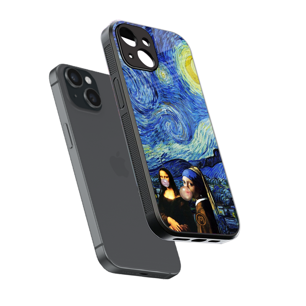 mona lisa starry night back phone cover | glass case for iphone 15