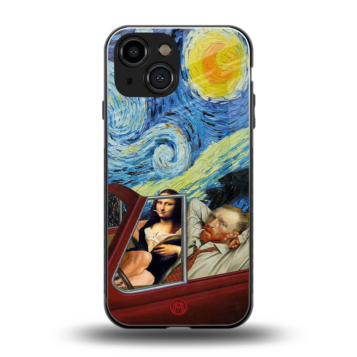mona lisa x van gogh back phone cover | glass case for iphone 13 mini