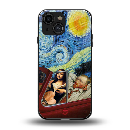 mona lisa x van gogh back phone cover | glass case for iphone 13 mini