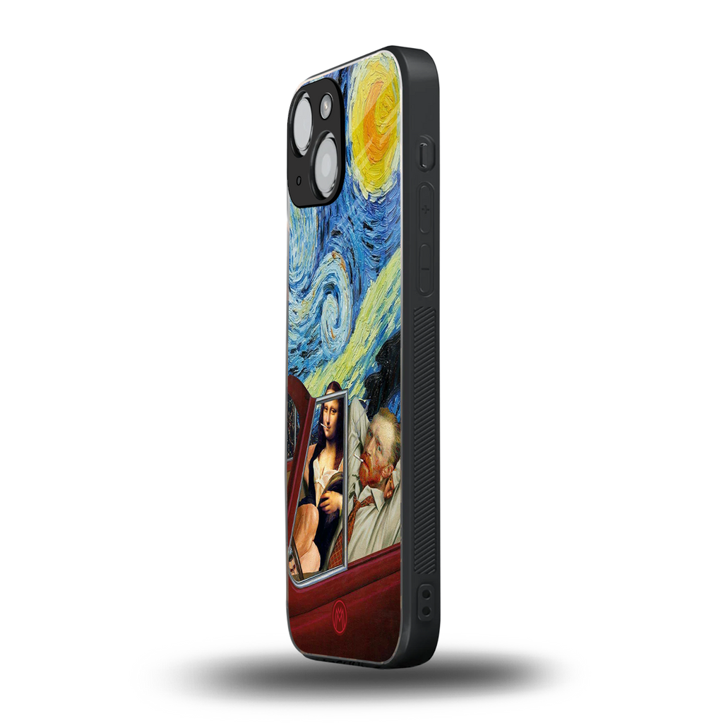 mona lisa x van gogh back phone cover | glass case for iphone 13 mini