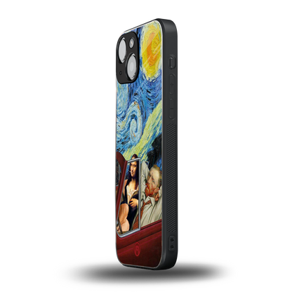 mona lisa x van gogh back phone cover | glass case for iphone 13 mini