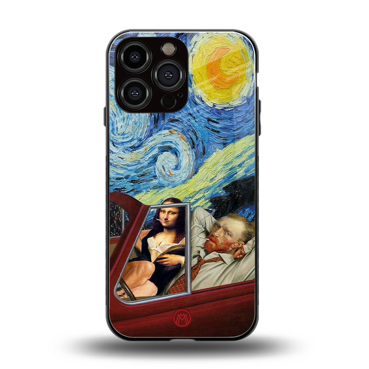 mona lisa x van gogh back phone cover | glass case for iphone 15 pro max