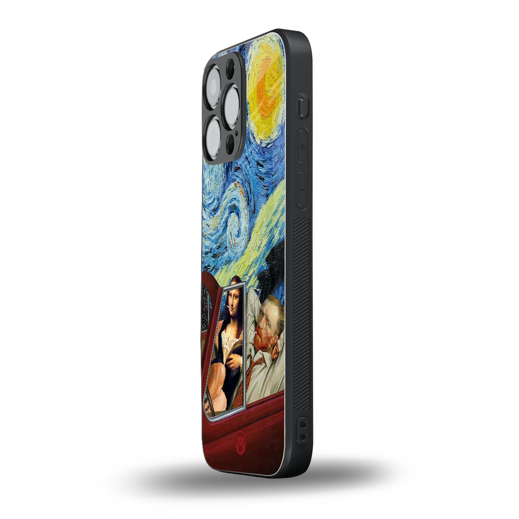 mona lisa x van gogh back phone cover | glass case for iphone 15 pro max