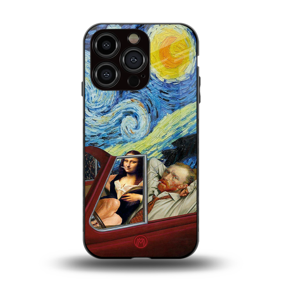 mona lisa x van gogh back phone cover | glass case for iphone 15 pro