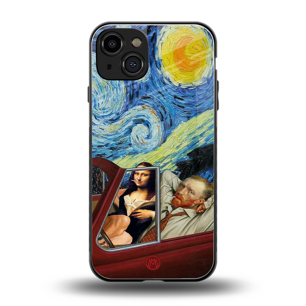 mona lisa x van gogh back phone cover | glass case for iphone 15