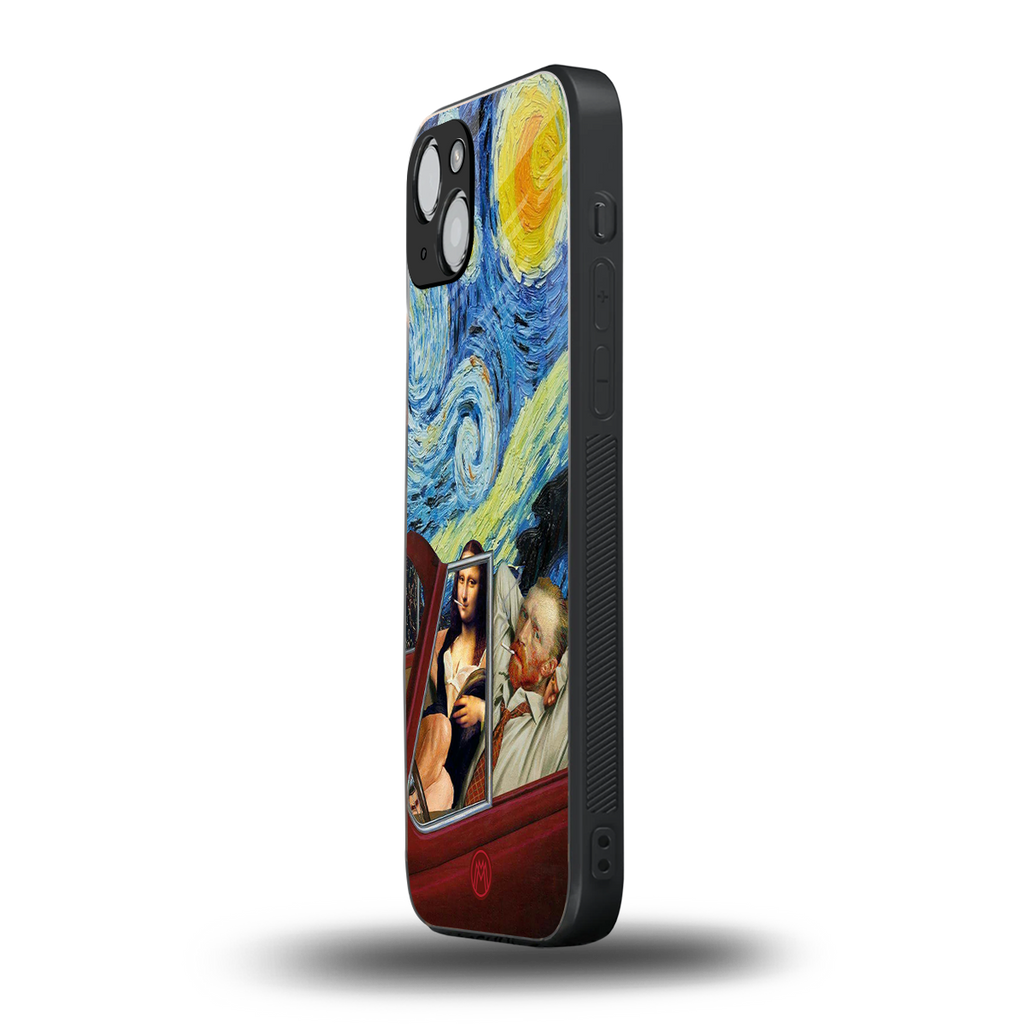 mona lisa x van gogh back phone cover | glass case for iphone 15