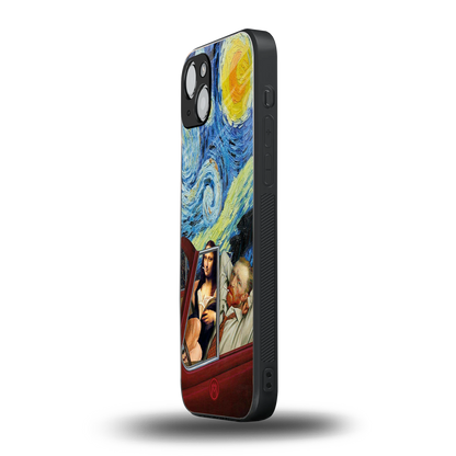 mona lisa x van gogh back phone cover | glass case for iphone 15